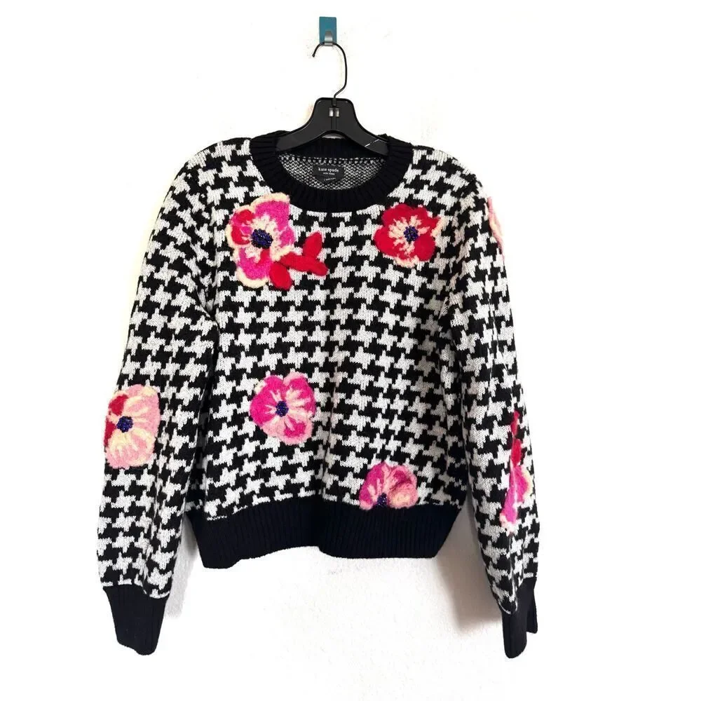 Kate Spade Houndstooth alpaca wool Poppy Sweater L